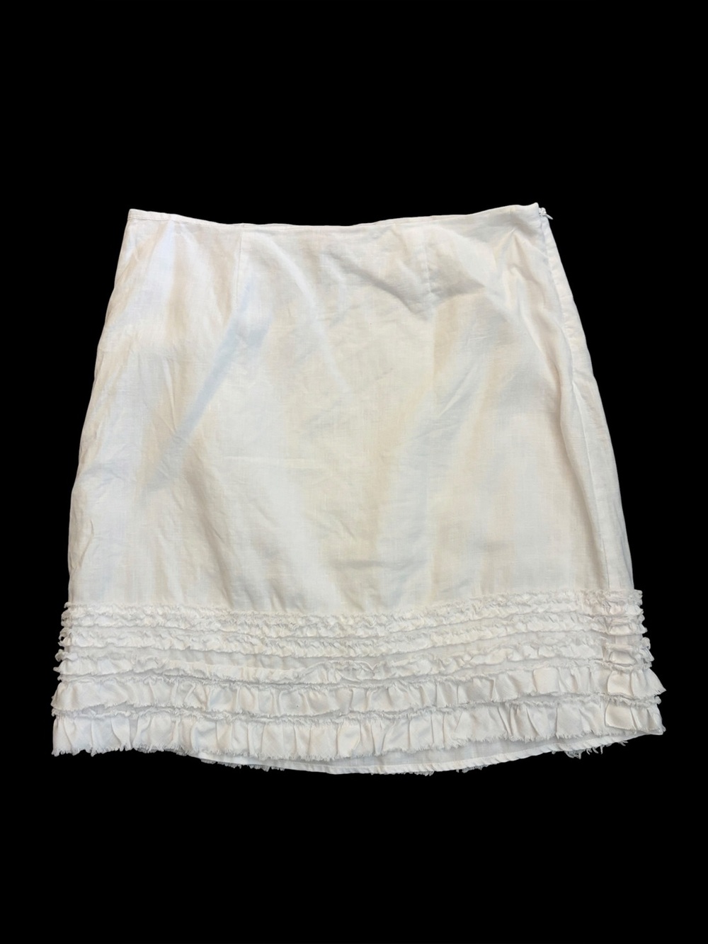 Relax Tommy Bahama Coastal Beach 100% Linen White Ruffle Hem Mini Skirt Size 8